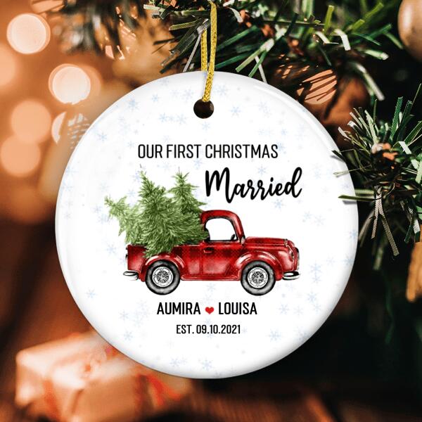 Our First Christmas Married - New Mr & Mrs Gift - Personalized Custom Name Holiday Ornament