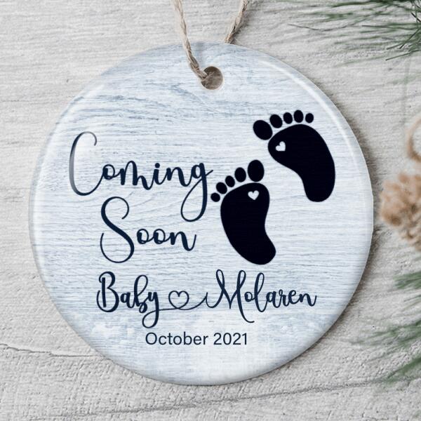 Baby Coming Soon Ornament - Personalized Baby Name - Pregnancy Announcement Bauble - New Parent Gift