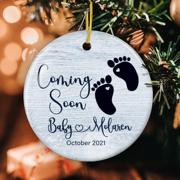Baby Coming Soon Ornament - Personalized Baby Name - Pregnancy Announcement Bauble - New Parent Gift