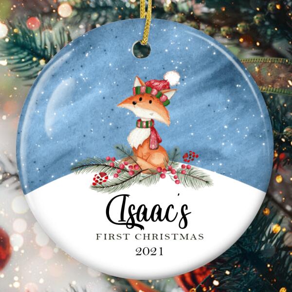 Baby 1st Christmas Ornament - Custom Name - Baby Fox Ornament - Xmas Gift For Baby - Christmas Tree Decor
