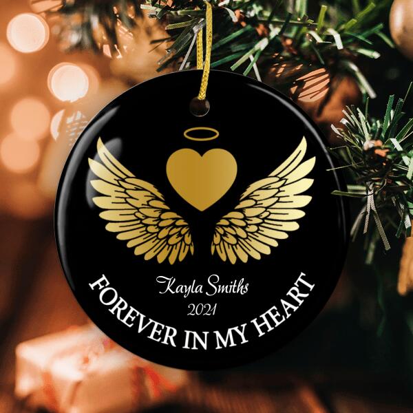 Forever In My Heart - Memorial Ornament - Custom Name & Year - Wing Bauble - Remembrance Gift