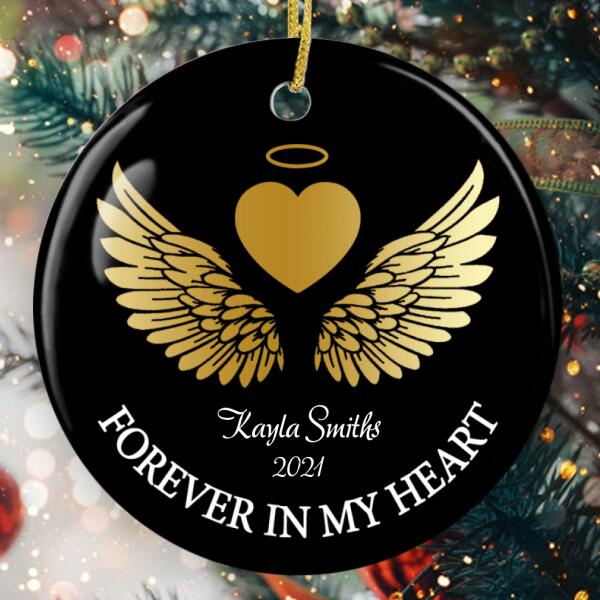 Forever In My Heart - Memorial Ornament - Custom Name & Year - Wing Bauble - Remembrance Gift