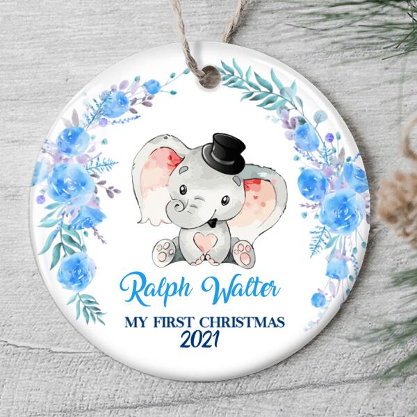 Baby 1st Christmas - Elephant Ornament - Personalized Name - Xmas Gift For Newborn Baby - Baby Shower Keepsake
