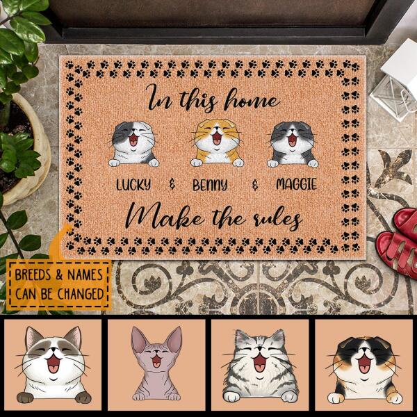 In This House - The Cat Make The Rules - Personalized Custom Cat Doormat - Housewarming Gift
