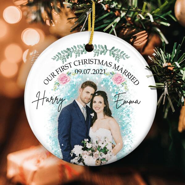 Our 1st Christmas Married Ornament - Personalized Couple Name & Photo - Wedding Decor - Xmas Gift For Couple