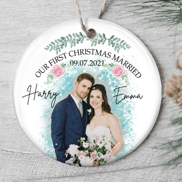 Our 1st Christmas Married Ornament - Personalized Couple Name & Photo - Wedding Decor - Xmas Gift For Couple