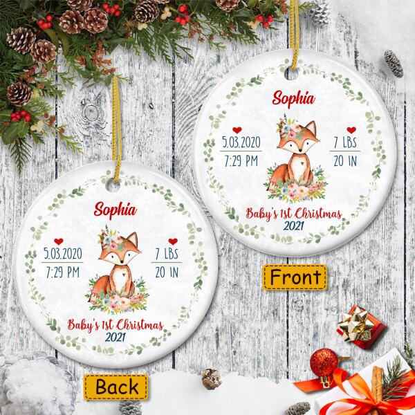 Baby's 1st Christmas - Cute Animals Decor - Personalized New Baby Name Xmas Ornament