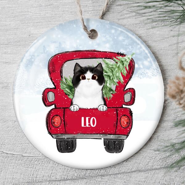 Cats On Red Truck - Christmas Ornament - Custom Cat Breeds - Personalized Name - Xmas Gifts For Cat Lovers