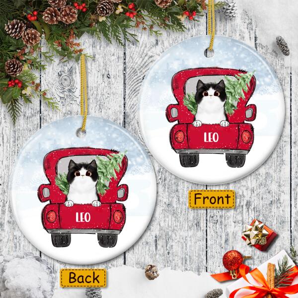 Cats On Red Truck - Christmas Ornament - Custom Cat Breeds - Personalized Name - Xmas Gifts For Cat Lovers