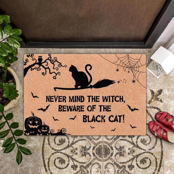 Never Mind The Witch - Beware Of The Black Cat - Cat Lovers Gift - New Home Gift Doormat
