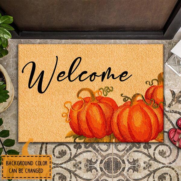 Welcome - Fall Pumpkin Decor - Autumn New Home Thanksgiving Gift - Rustic Front Doormat