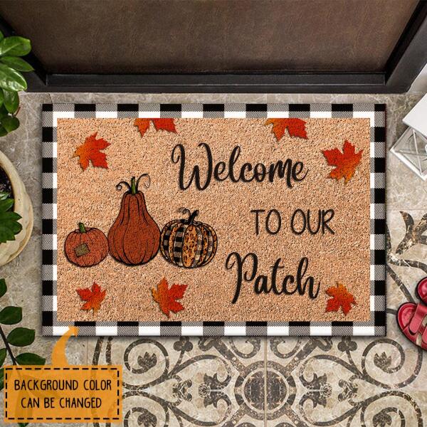 Welcome To Our Patch - Autumn Pumpkin & Maple Leaves Decor - Fall New Home Doormat Gift