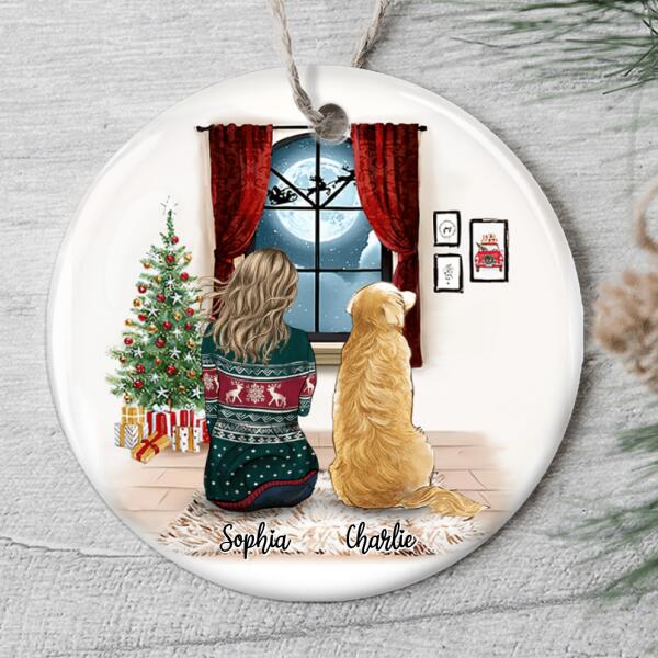 Girl & Dog Ornament - Personalized Girl's Hair & Dog Breed - Xmas Gift For Dog Lovers - Christmas Ornament