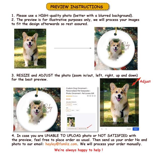 Custom Dog Ornament - Personalized Pet Keepsake - Photo Ornament - Pet Lovers Gift