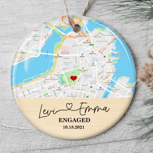 Newly Engaged Just Married Gift - Personalized Custom Map & Photo Christmas Decor Ornament