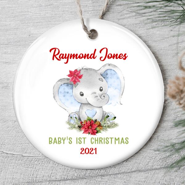 Baby's 1st Christmas Ornament - Personalized Baby Name - Elephant Ornament - Xmas Gift For New Baby
