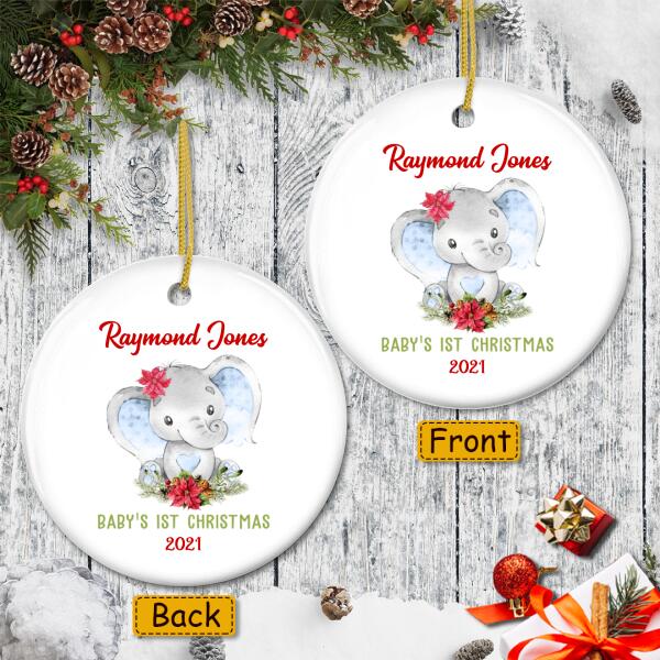 Baby's 1st Christmas Ornament - Personalized Baby Name - Elephant Ornament - Xmas Gift For New Baby