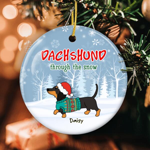 Dachshund Through The Snow - Personalized Custom Christmas Dog Ornament - Xmas Gift Dog Lovers