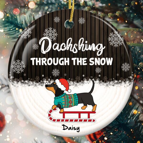 Dachshing Through The Snow - Personalized Custom Xmas Dachshund Skiing Dog Lovers Ornament