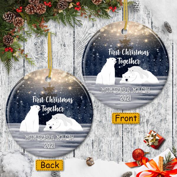1st Christmas Together Ornament - Family Polar Bear Ornament - Personalized Names - Newly Parent Gift