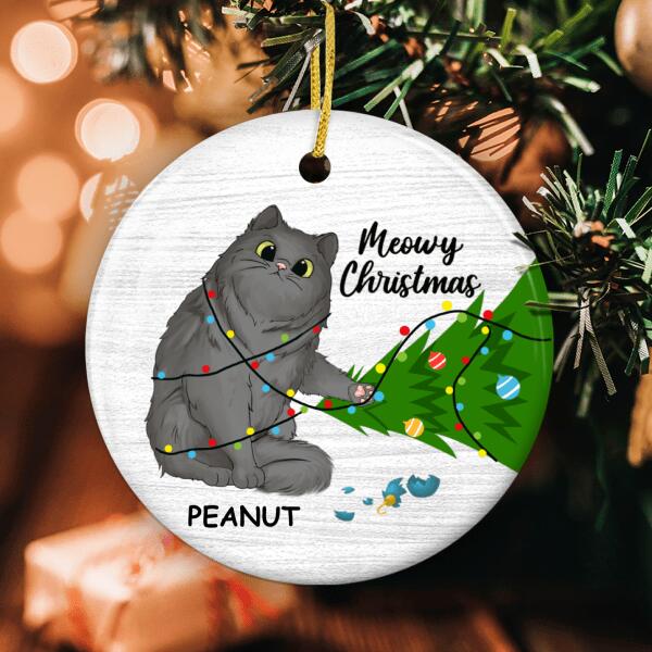 Meowy Christmas Ornament - Naughty Cat Bauble - Custom Cat Breed - Funny Xmas Gift For Cat Lover