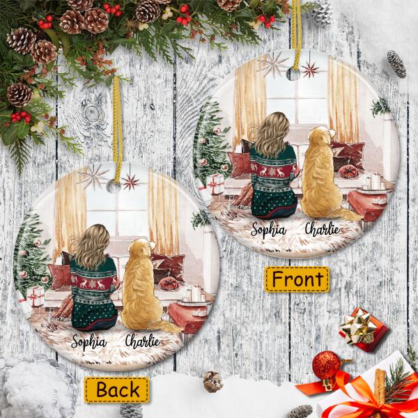 Dog Lover Christmas Gift - Personalized Custom Girl & Dog Mom Xmas Tree Decor Ornament