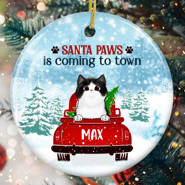 Santa Paws Is Coming To Town - Custom Cat Breed & Name - Christmas Ornament - Funny Xmas Gift For Cat Lovers