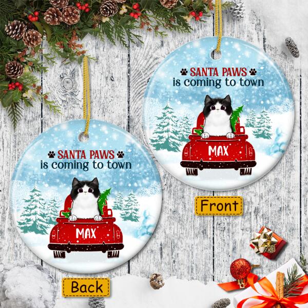 Santa Paws Is Coming To Town - Custom Cat Breed & Name - Christmas Ornament - Funny Xmas Gift For Cat Lovers
