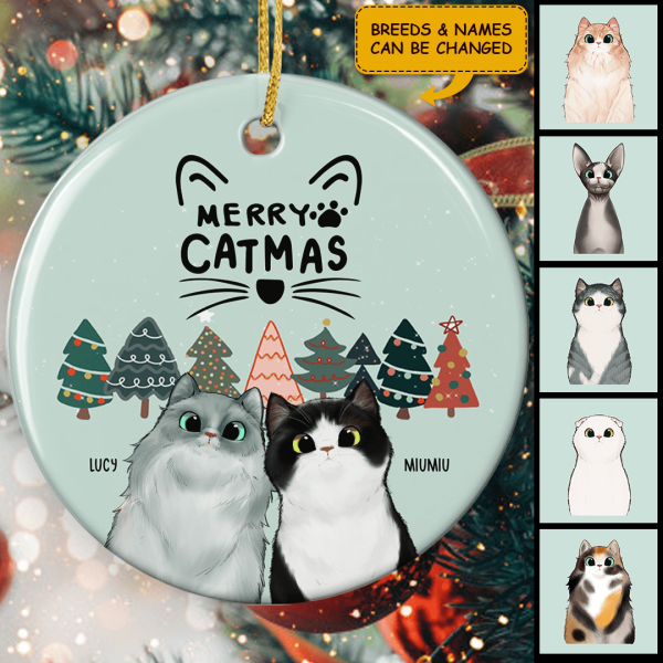 Merry Catmas - Christmas Pine Tree Decor - Personalized Custom Cat Lovers Gift Ornament