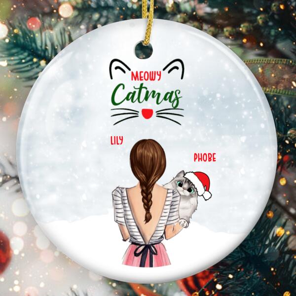 Meowy Catmas Ornament - Girl And Cat Bauble - Custom Hairstyle & Cat Breed - Funny Xmas Gift For Cat Lover
