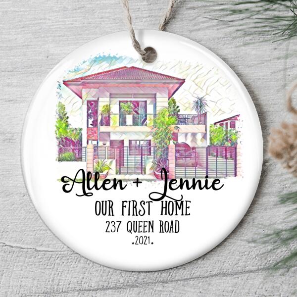 New Home Just Married Couple - Personalized Custom Names & Address Christmas Decor Ornament