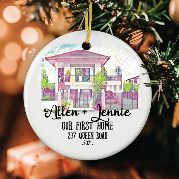 New Home Just Married Couple - Personalized Custom Names & Address Christmas Decor Ornament