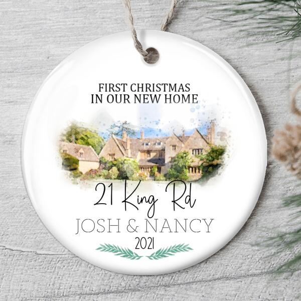 First Christmas In Our New Home - Personalized Custom Names & Address Just Married Ornament