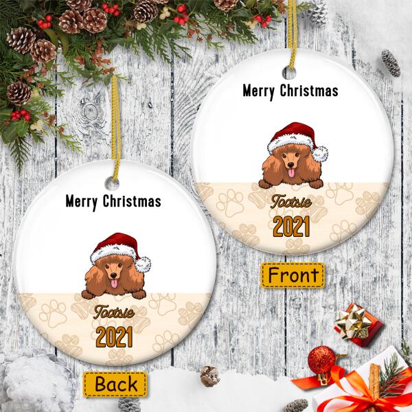 Merry Christmas Ornament - Custom Dog Breeds & Names Bauble - Dog Lovers Gift - Xmas Tree Decor