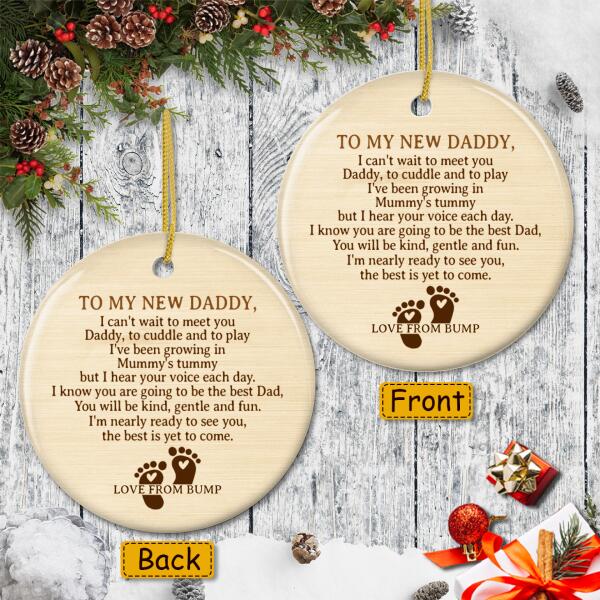 To My New Daddy Ornament - Personalized Baby Name - New Dad Ornament - Baby Feet Bauble - Dad To Be Keepsake