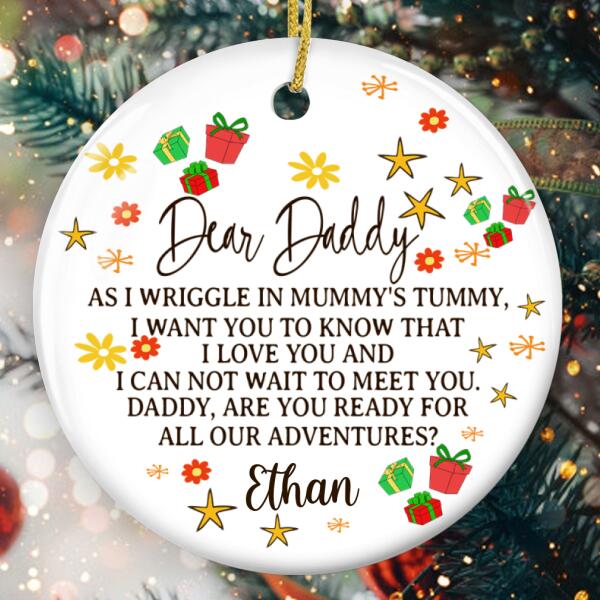 Dear Daddy Ornament - Daddy To Be Bauble - Custom Baby Name - Christmas Decor - Dad Expecting Gift