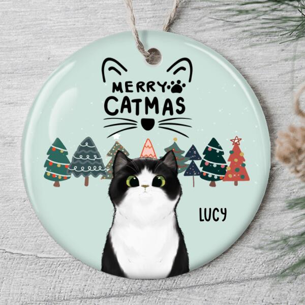 Merry Catmas - Christmas Pine Tree Decor - Personalized Custom Cat Lovers Gift Ornament
