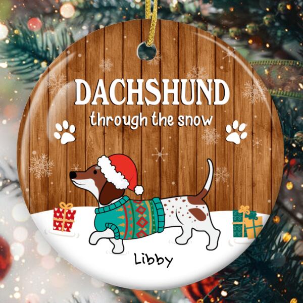 Dachshund Through The Snow - Personalized Custom Xmas Sausage Dog Ornament - Dog Lovers Gift