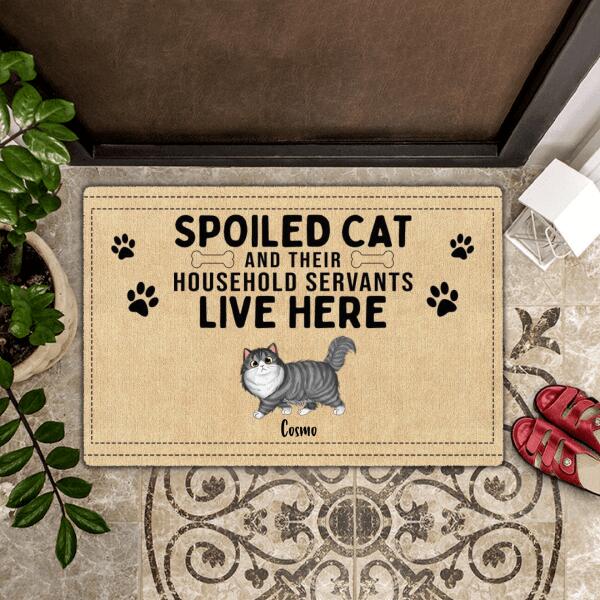 Personalized Spoiled Cats Live Here Doormat, Custom Cat's Name Welcome Mat, Gift For Cat Lovers, Funny Welcome Doormat