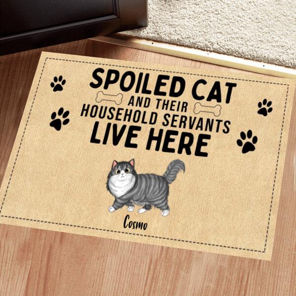 Personalized Spoiled Cats Live Here Doormat, Custom Cat's Name Welcome Mat, Gift For Cat Lovers, Funny Welcome Doormat