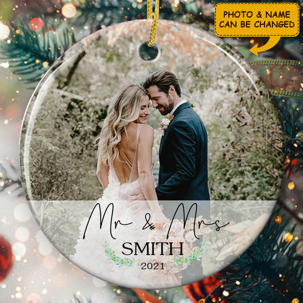 Married Ornament - Personalized Names - Custom Photo - Newlywed Bauble - Wedding Decor - Gift For Couple