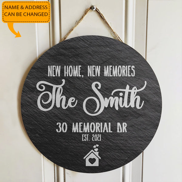 New Home New Memories - Personalized Custom Family Name & Address Door Wreath Hanger Sign Decor