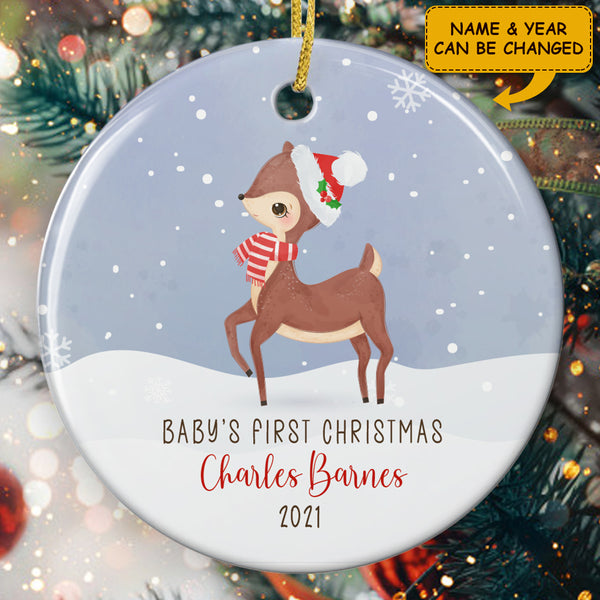 Baby 1 st Christmas Ornament - Personalized Name - Xmas Deer Ornament - Christmas Gift For Baby