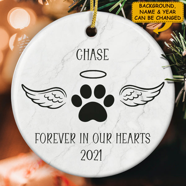 Forever In Our Hearts Ornament - Pet Paw Bauble - Memorial Ornament - Custom Name - Loss Of Pet Gift
