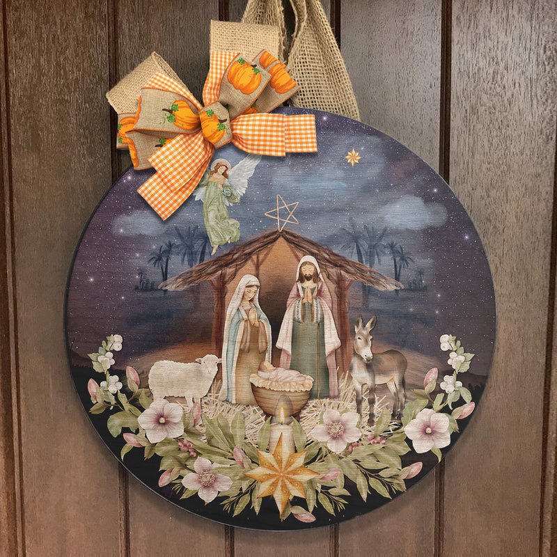 Jesus Christian - Nativity Door Sign - Christmas Door Wreath Hanger Decor - Xmas Gift