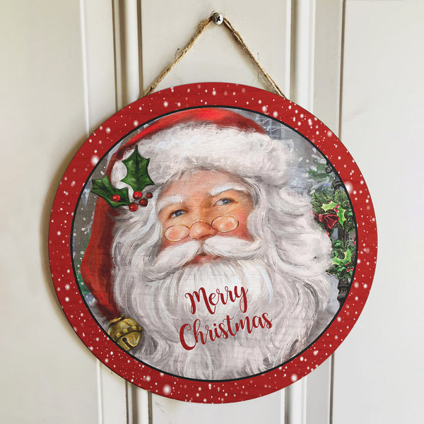 Merry Christmas - Santa Claus Door Sign - Snowflake Wreath - Joyful Christmas Home Decor