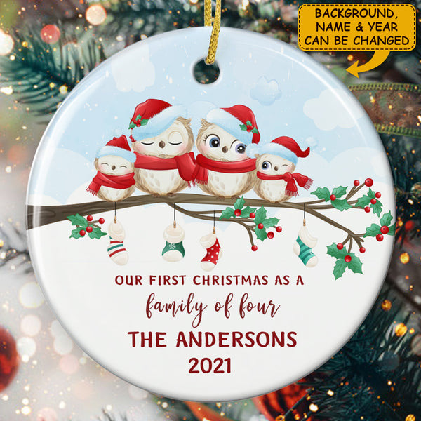 Our 1st Christmas As A Family Ornament - Family Owl Ornament - Custom Family Name - Xmas Gift For Family