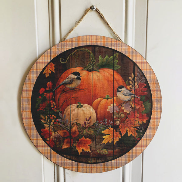 Pumpkin Patch - Bird Sign - Floral Sign - Fall Wooden Door Hanger Gift - Autumn Home Decor