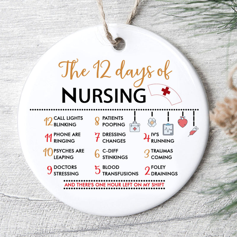 12 Days Of Nursing - Christmas Nurse Doctor Appreciation -  Rustic Xmas Tree Ornament Gift