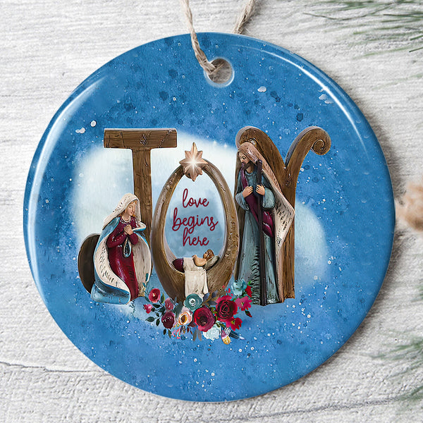 Love Begins Here - Jesus Christian Joy Gift - Christmas Religion New Home Ornament